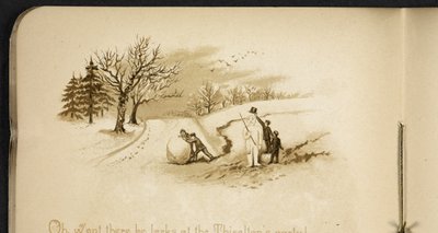 Niños y un muñeco de nieve. The Holiday Train: una canción de “Dulce Domum”... Ilustrado por W. J. Webb.  frederick langbridge  Londres, 1891 de William J. Webbe or Webb