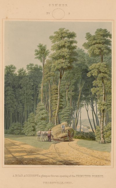 Verano--Un accidente en la carretera. Una vista a través de una apertura del bosque primitivo. Thornville, Ohio de William James Bennett after George Harvey