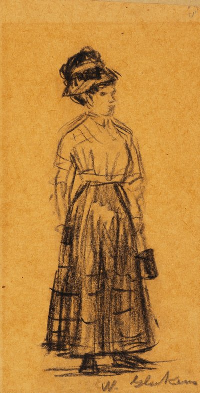 Mujer con sombrero negro y falda negra de William James Glackens