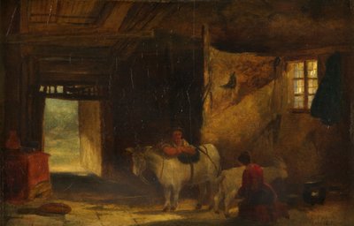 Interior Galés con Chica Ordeñando una Cabra de William James Muller