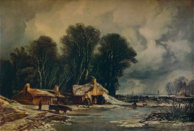 Paisaje con cabañas antiguas: Invierno, 1833 de William James Muller