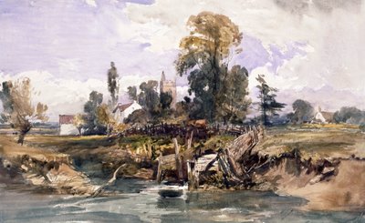 Paisaje con una iglesia y una casa de William James Muller
