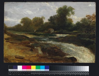 Paisaje fluvial con un pescador, 1842 de William James Muller