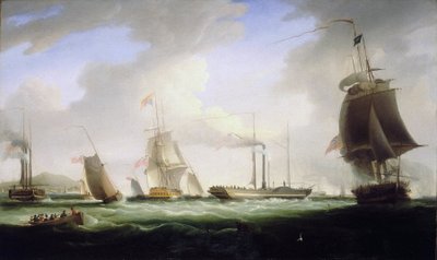 El rey Jorge IV de Inglaterra (1762-1830) embarca en el "Lightning", el primer barco de vapor del servicio postal, con destino a Dublín (Irlanda), el 12 de agosto. de William John Huggins