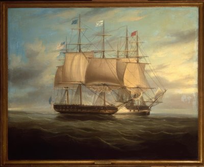 Shannon y Chesapeake en combate cercano, 1813 / pintura de W. J. Huggins de William John Huggins