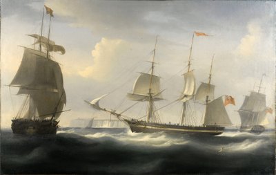 El buque "Delaford", construido en el Támesis en 1788 para el comercio entre Londres (Inglaterra) y las Indias Orientales. Óleo sobre lienzo, hacia 1830, de William John Huggins (1781-1845). de William John Huggins