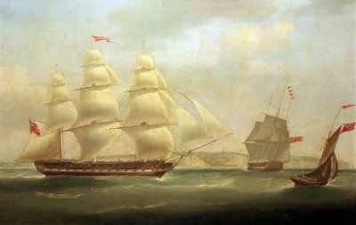 El buque "Roxburgh Castle" con el buque "Sir Edward Paget", frente a la costa de Dover (Inglaterra), con el castillo visible al fondo de William John Huggins