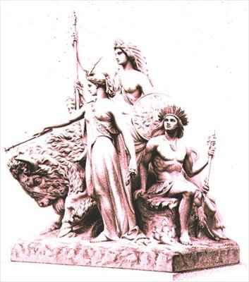 América, grabado por el artista del grupo de mármol de John Bell (1811-95) en el Memorial de Albert, Hyde Park, pub. por Virtue and Company de William John Roffe