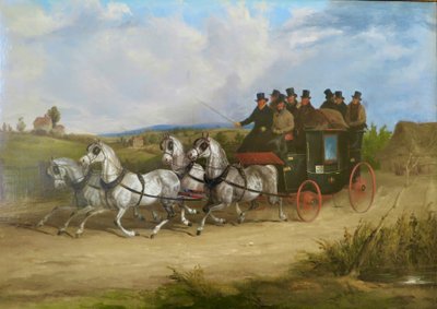 La diligencia de Londres a Brighton tirada por una yunta de caballos grises (óleo sobre lienzo) de William Joseph Shayer