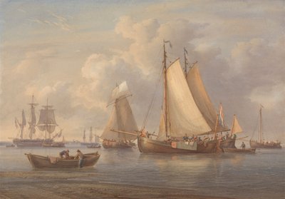 Barcos pesqueros holandeses fondeados en un estuario de William Joy