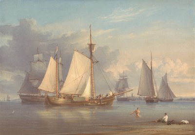 Barcos pesqueros holandeses fondeados en un estuario de William Joy