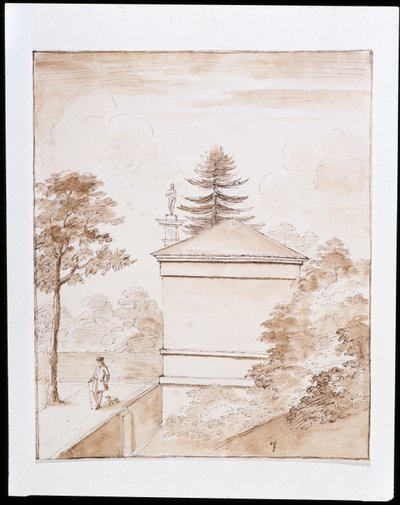 Chiswick, vista del lado de la Casa de los Ciervos tomada desde el terraplén interior del ha-ha del recinto de los ciervos y con un vistazo a la Columna Dórica de William Kent