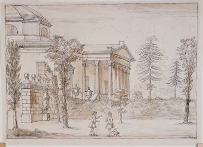 Chiswick, vista de la villa desde el lado de la estatua de Palladio de William Kent