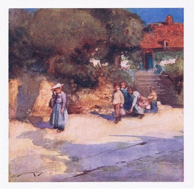 Los niños juguetones acaban de salir del colegio (litografía en color) de William Lee Hankey