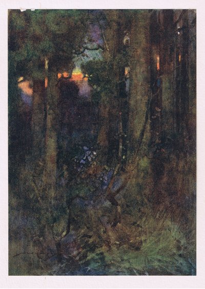 Esos bosques enmarañados donde los pájaros se olvidaron de cantar, pero los murciélagos silenciosos en racimos somnolientos se aferran (litografía en color) de William Lee Hankey
