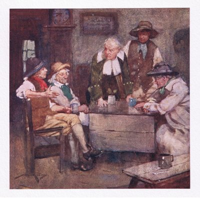 Donde los estadistas de pueblo hablaban con miradas profundas, y corrían noticias mucho más antiguas que suale (litografía en color) de William Lee Hankey