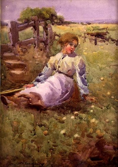 Mujer en el campo (acuarela sobre papel) de William Lee Hankey