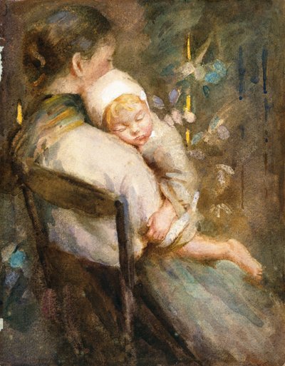 Joven madre con su hijo dormido en el regazo (acuarela sobre papel) de William Lee Hankey