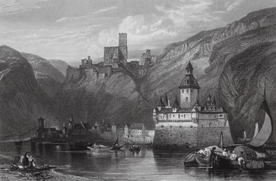 Caub, Castillo de Gutenfels, y el Pfalz, Rin (grabado) de William Leighton (after) Leitch