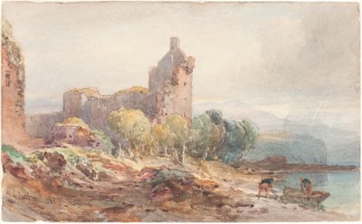 Un castillo en ruinas en un lago de William Leighton Leitch