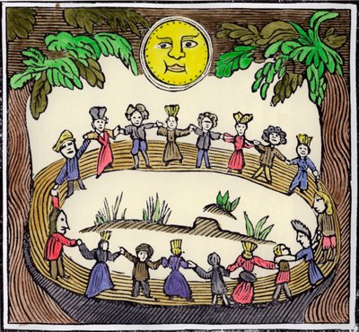 Un círculo de brujas bailando bajo una luna llena, siglo XIX o principios del siglo XX de William Linnell