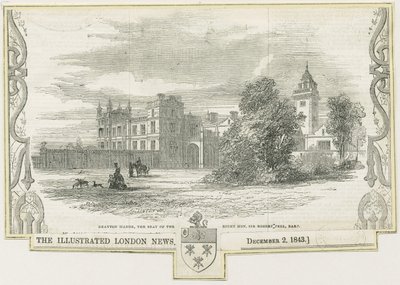 Draton Bassett - "Drayton Manor": grabado en madera, nd [c 1843] de William Linton