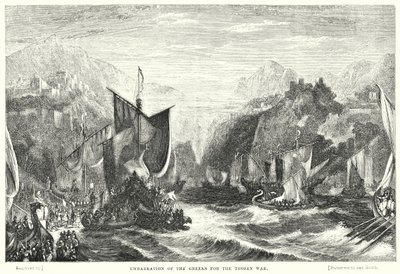 Embarque de los griegos para la guerra de Troya (grabado) de William Linton