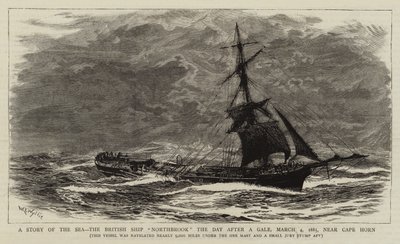 Una historia del mar, el barco británico Northbrook el día después de una tormenta, 4 de marzo de 1885, cerca del Cabo de Hornos de William Lionel Wyllie