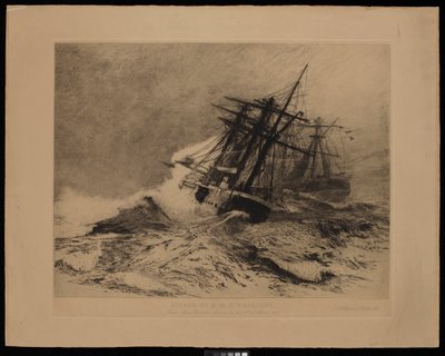 Escape del H.M.S. Calliope del puerto de Apia, Samoa, el 16 de marzo de 1889 (grabado) de William Lionel Wyllie