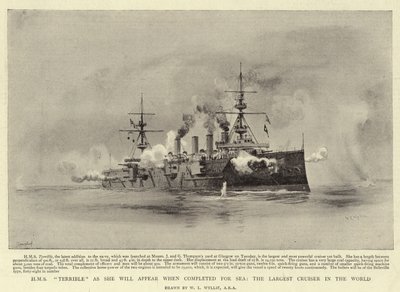 HMS Terrible como aparecerá cuando esté completado para el mar, el crucero más grande del mundo de William Lionel Wyllie