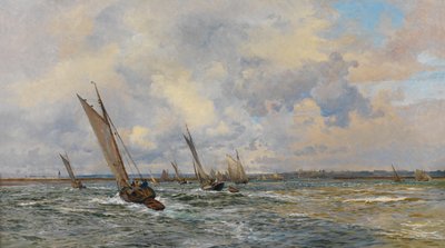 Shrimpers Hauling to Windward (Óleo sobre lienzo) de William Lionel Wyllie