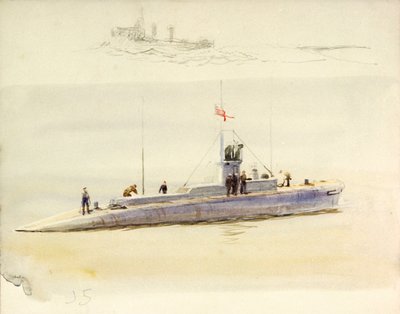 Submarino J.5 y boceto de otro buque de combate, principios del siglo XX (acuarela, grafito) de William Lionel Wyllie