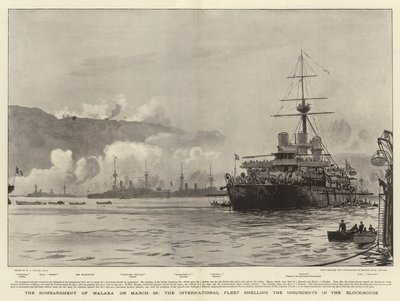 El Bombardeo de Malaxa el 23 de marzo, la Flota Internacional bombardeando a los Insurgentes en el Bloqueo de William Lionel Wyllie