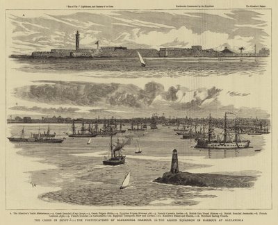 La crisis en Egipto, las fortificaciones del puerto de Alejandría, el escuadrón aliado en el puerto de Alejandría de William Lionel Wyllie