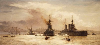 El Primer Escuadrón de Batalla saliendo del Forth para la Batalla de Jutlandia, 1917 de William Lionel Wyllie