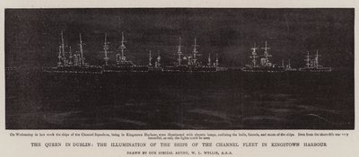 La Reina en Dublín, la iluminación de los barcos de la Flota del Canal en el puerto de Kingstown de William Lionel Wyllie