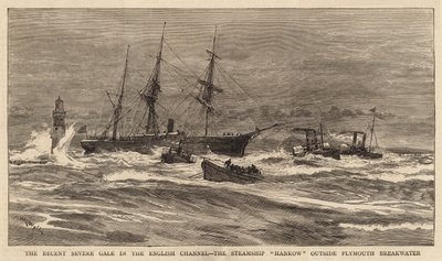 El Reciente Fuerte Temporal en el Canal de la Mancha, el Vapor Hankow fuera del Rompeolas de Plymouth de William Lionel Wyllie