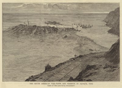 La guerra sudamericana, ciudad y puerto de Iquique, Perú de William Lionel Wyllie