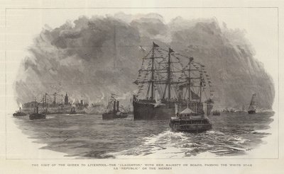 La visita de la Reina a Liverpool, el Claughton, con Su Majestad a bordo, pasando junto al White Star SS Republic en el Mersey de William Lionel Wyllie