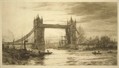 Puente de la Torre visto desde el Río Támesis, Londres, c. 1894-1931 de William Lionel Wyllie