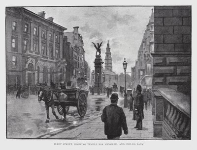 Fleet Street, mostrando el Memorial de Temple Bar y el Banco de Child de William Luker