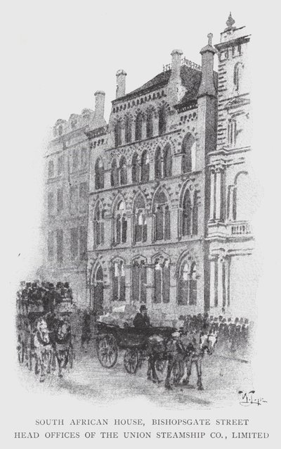 Casa Sudafricana, Bishopsgate Street, Oficinas Centrales de la Union Steamship Co, Limited de William Luker