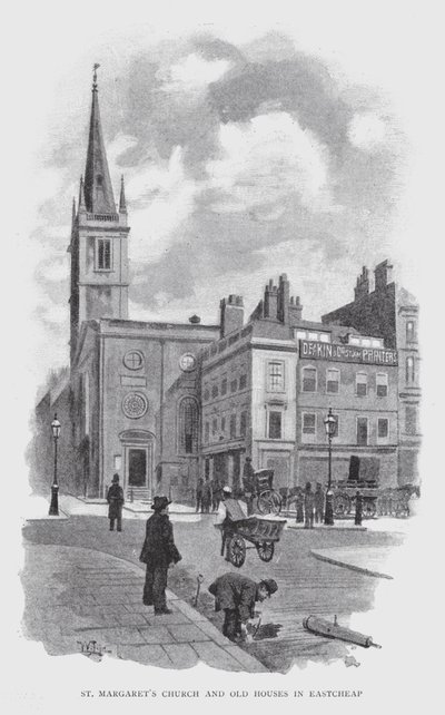 Iglesia de Santa Margarita y Casas Antiguas en Eastcheap de William Luker