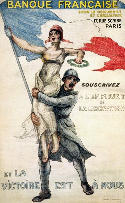 Banco Francés de Comercio e Industria. Cartel del préstamo nacional: "Abónese al Préstamo de Liberación y la Victoria es Propia" - ill. by William Malherbe de William Malherbe
