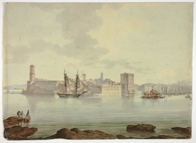 Puerto frente a ciudad fortificada de William Marlow