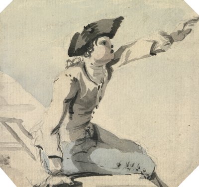 Hombre sentado en un parapeto agitando el brazo izquierdo de William Marlow