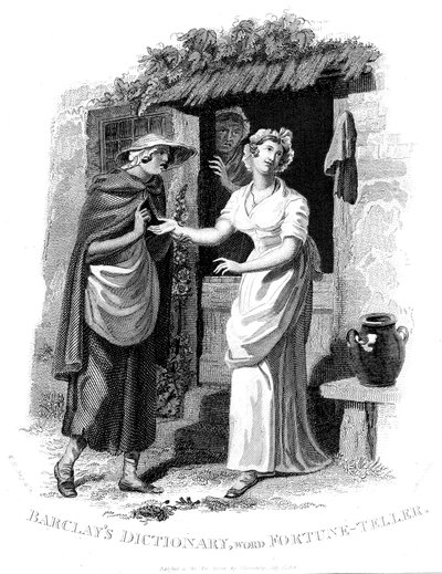 Quiromancia: Chica del campo teniendo su mano leída por una adivina que ve desgracias por delante de William Marshall Craig