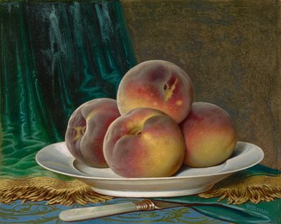 Melocotones en plato blanco de William Mason Brown
