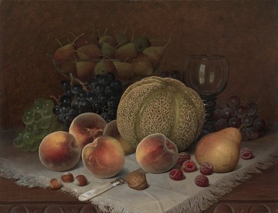 Naturaleza muerta con melón cantalupo, c.1880 (óleo sobre lienzo) de William Mason Brown