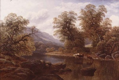Paisaje con un río y ganado de William Mellor